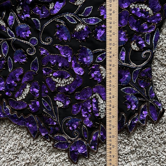Vintage Lawrence Kazar Sequin Beaded Embellished Silk Blouse Purple in M - Picture 12 of 16